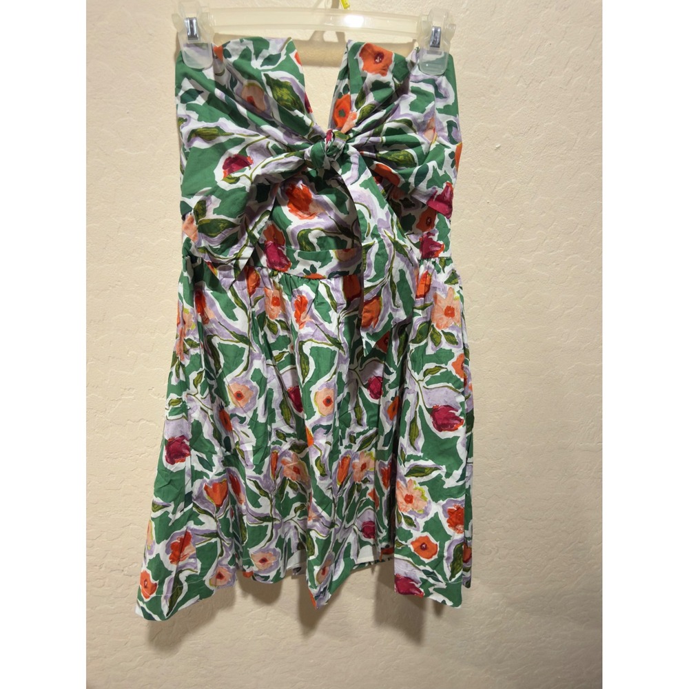 English Factory Floral Strapless Dress Green Multi Bow Front Large